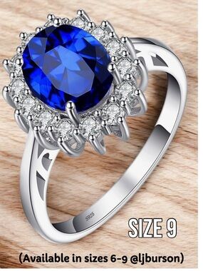 Princess Diana/Princess Kate Deep Blue Sapphire Ring Set in 925 Sterling Size 9